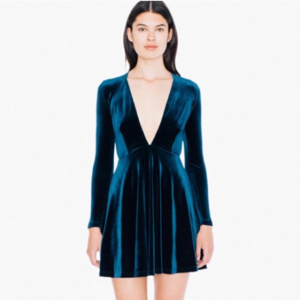 American apparel velvet deep v skater dress Small